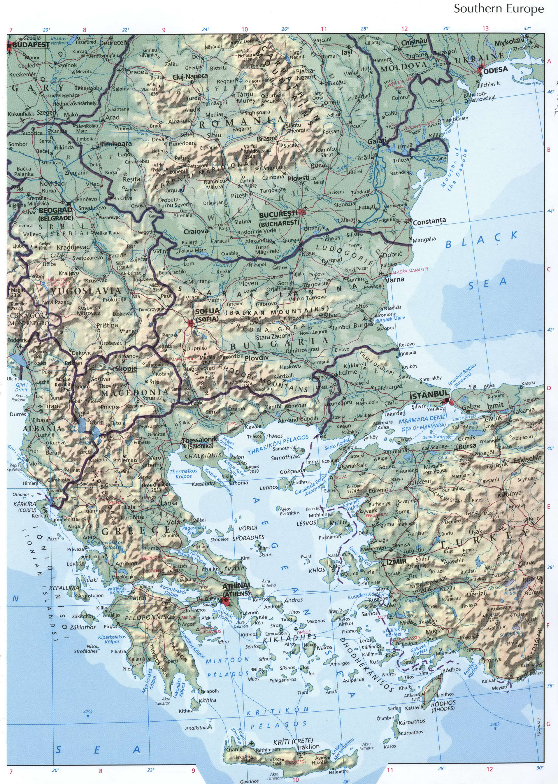 Юг Европы карта физическая