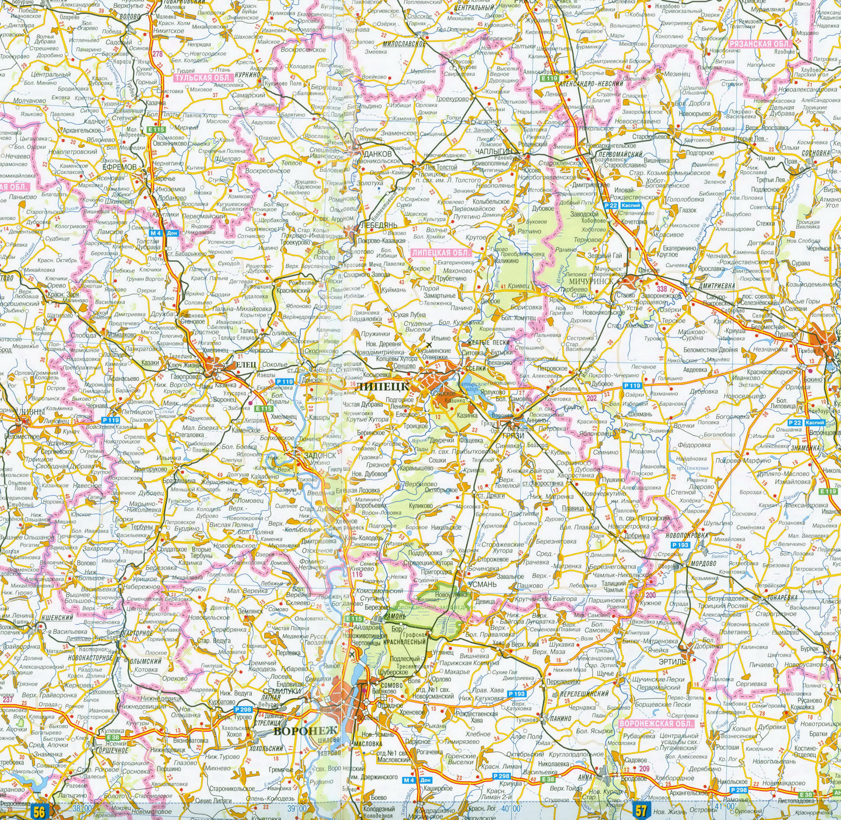 Липецкая область карта дорог