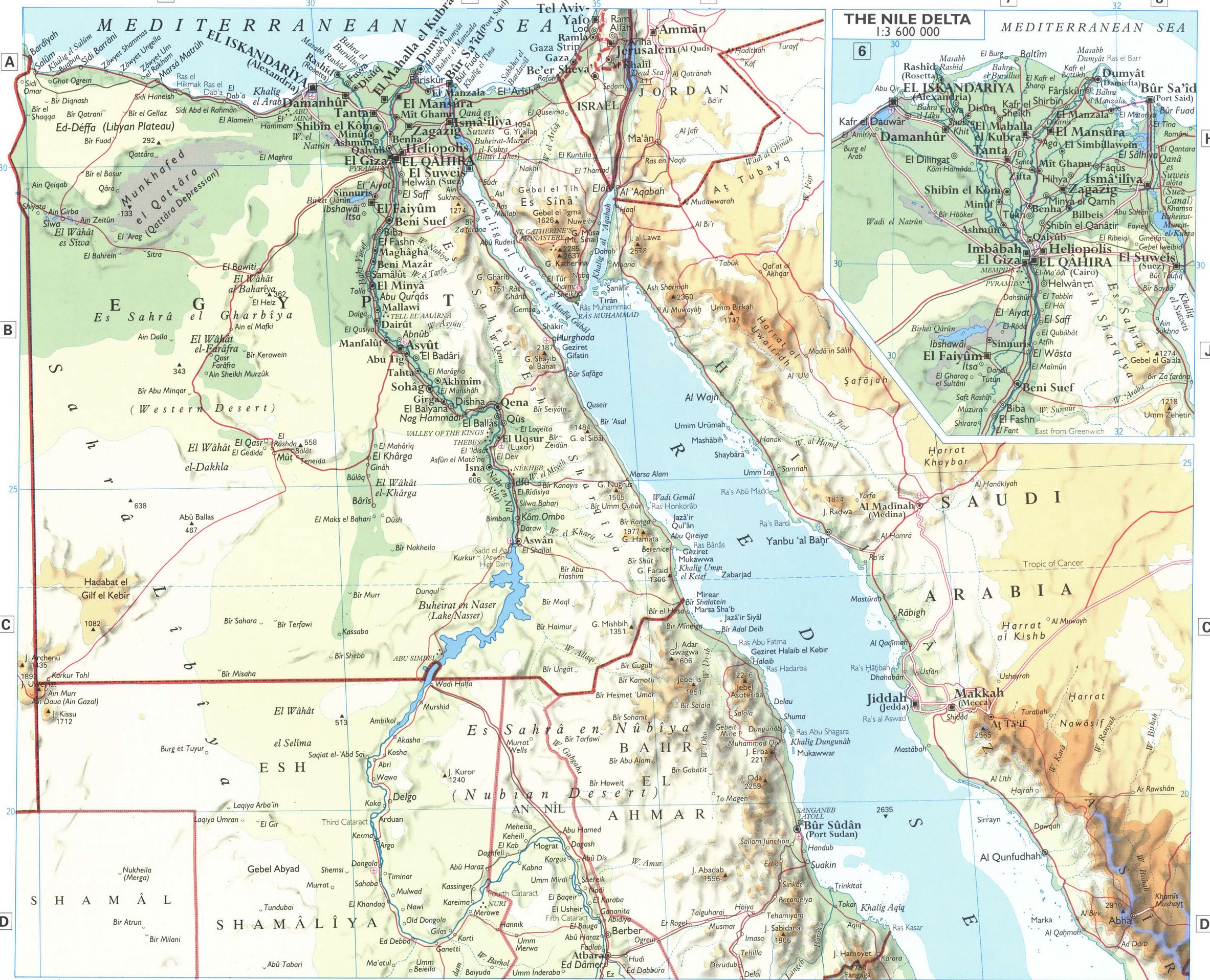 Египет и Судан карта подробная с городами и дорогами скачать бесплатно -Атлас мира
