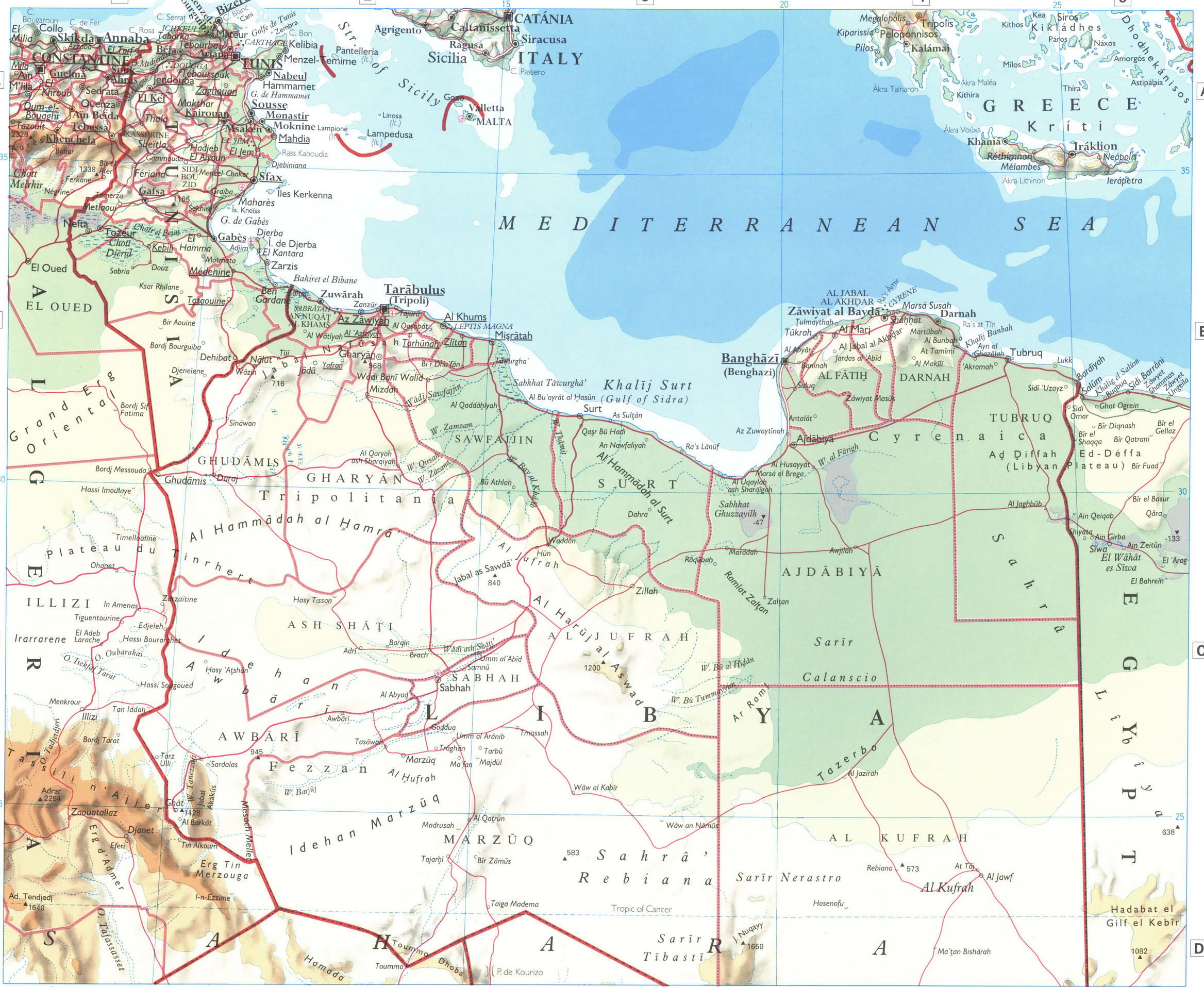 Ливия карта физическая