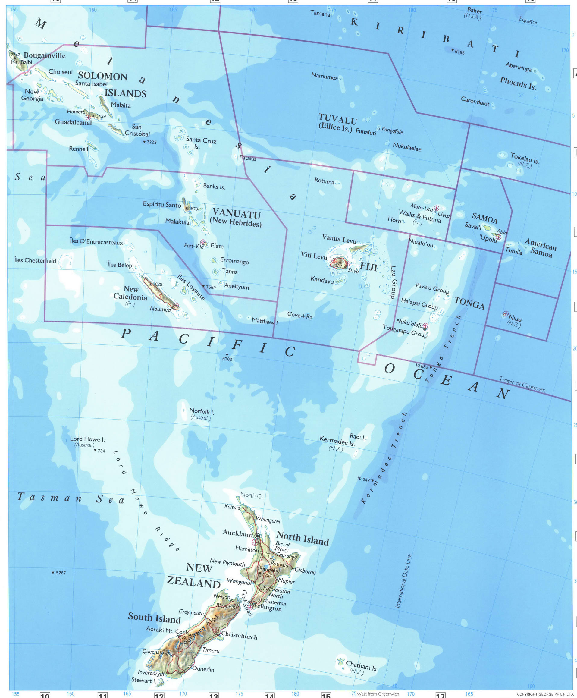 Океания и Новая Зеландия карта
