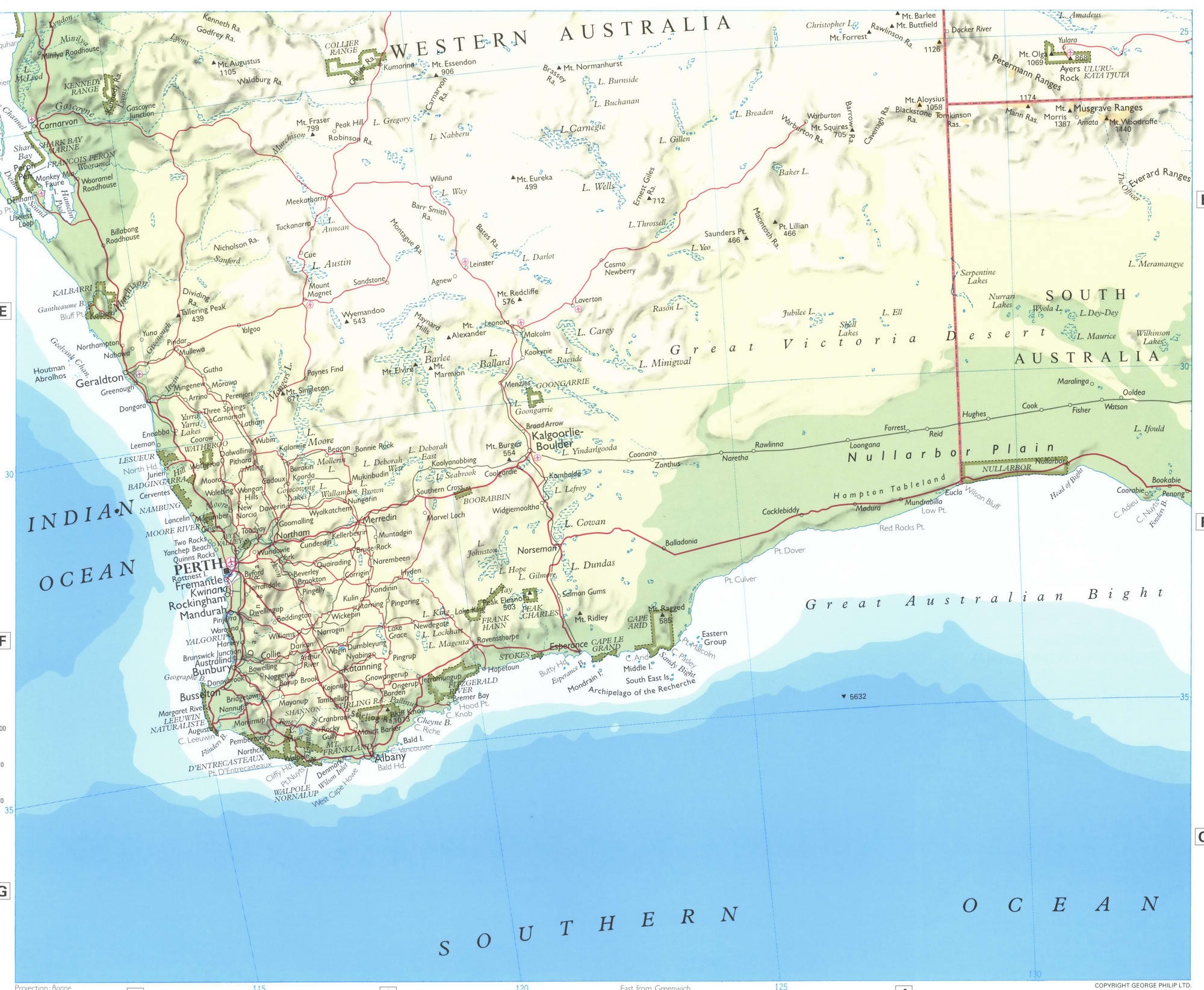 Западная Австрали карта южной части