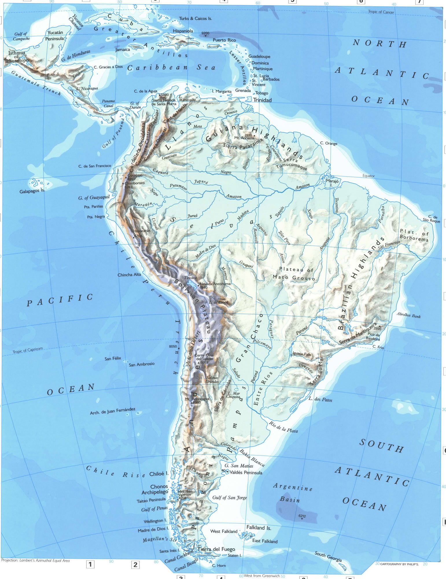Карта континента Южная Америка