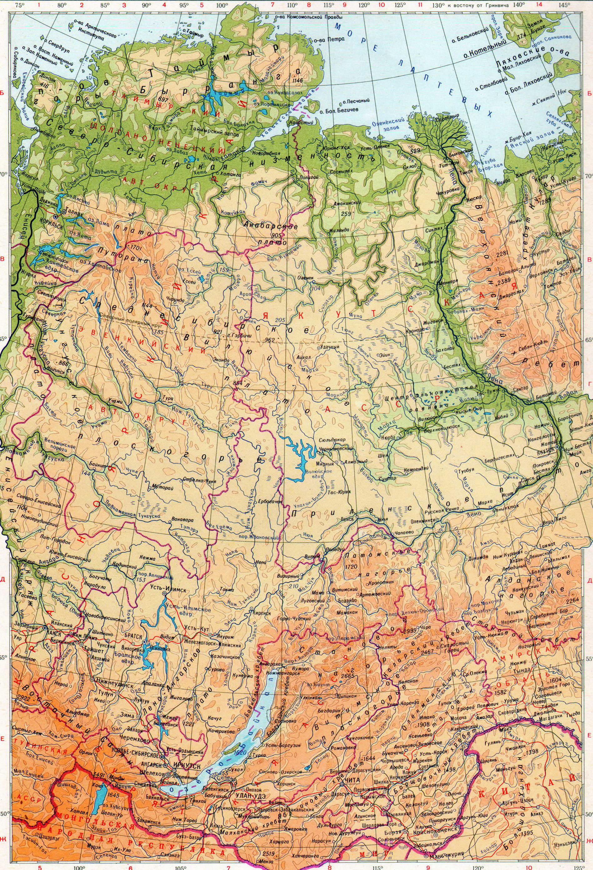 Восточная Сибирь карта