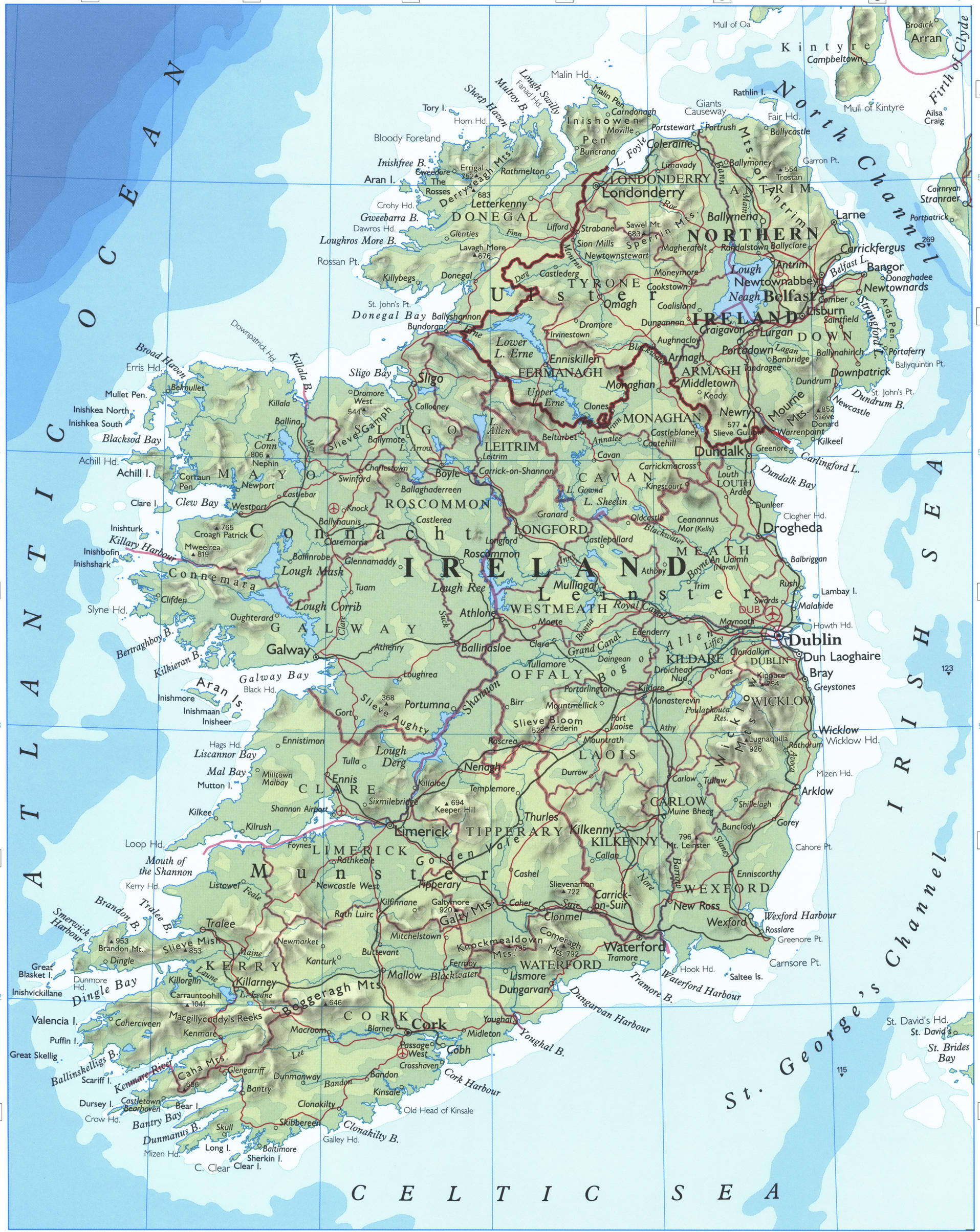 Карта Ирландии Физическая