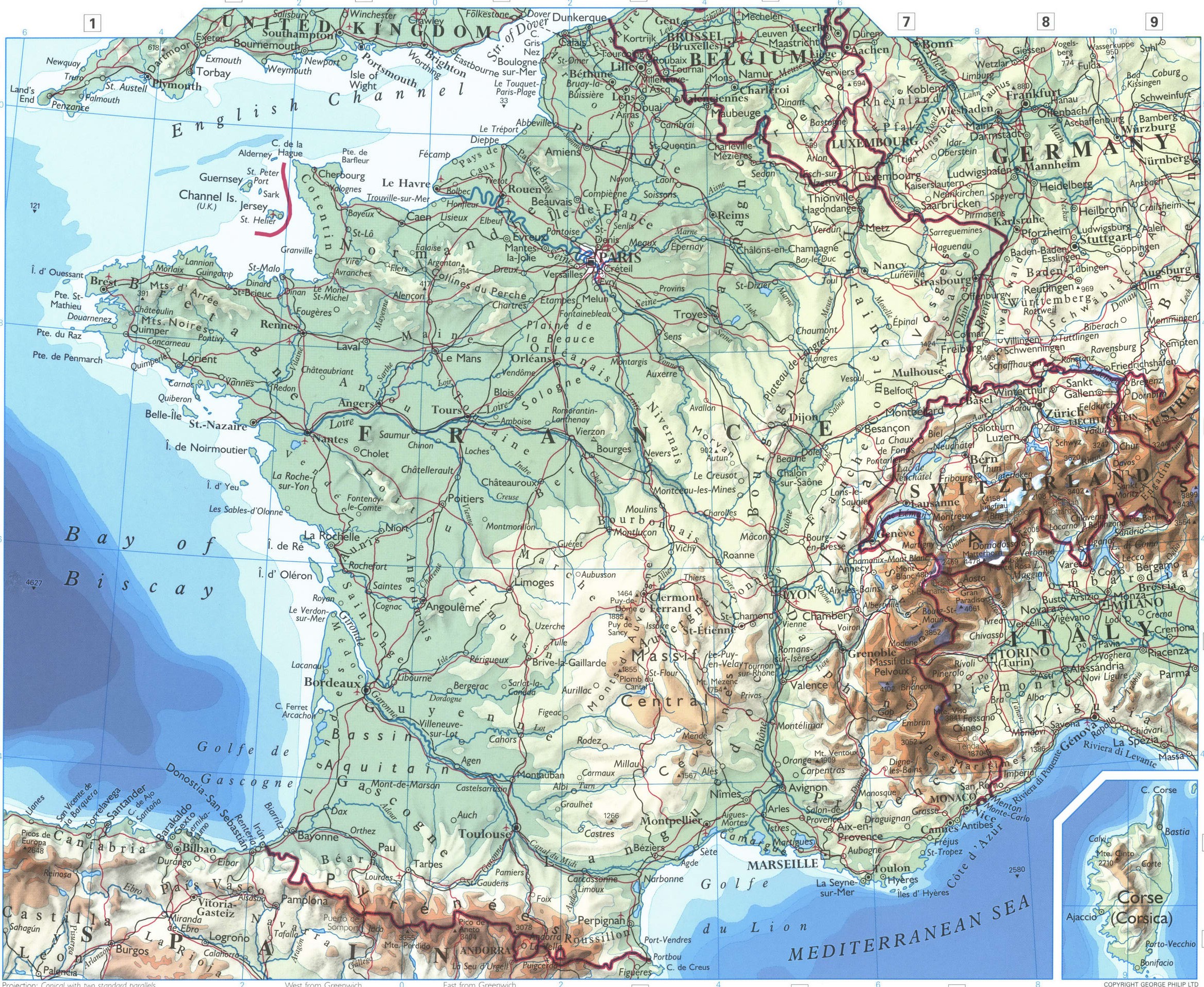 Франция карта физическая