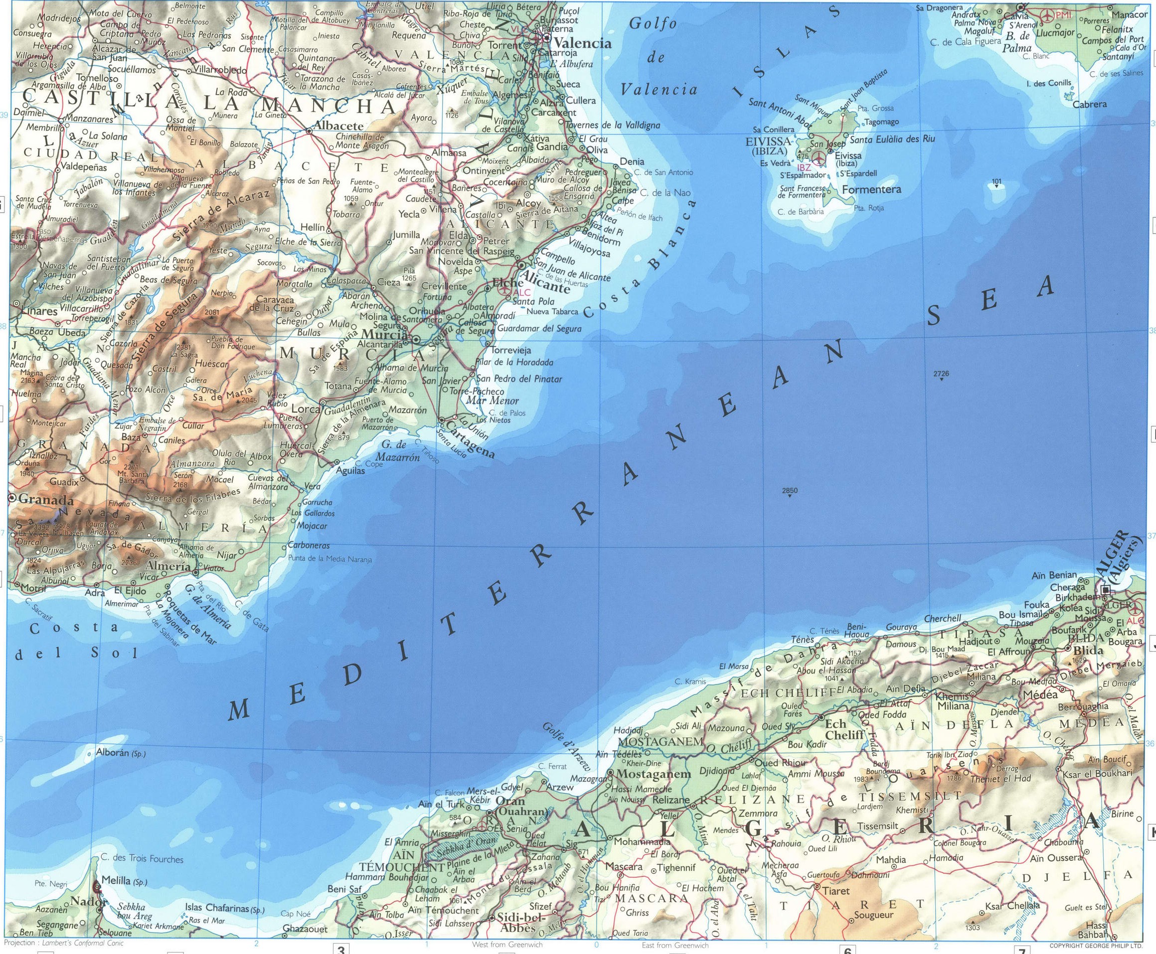 Карта восточной Испании
