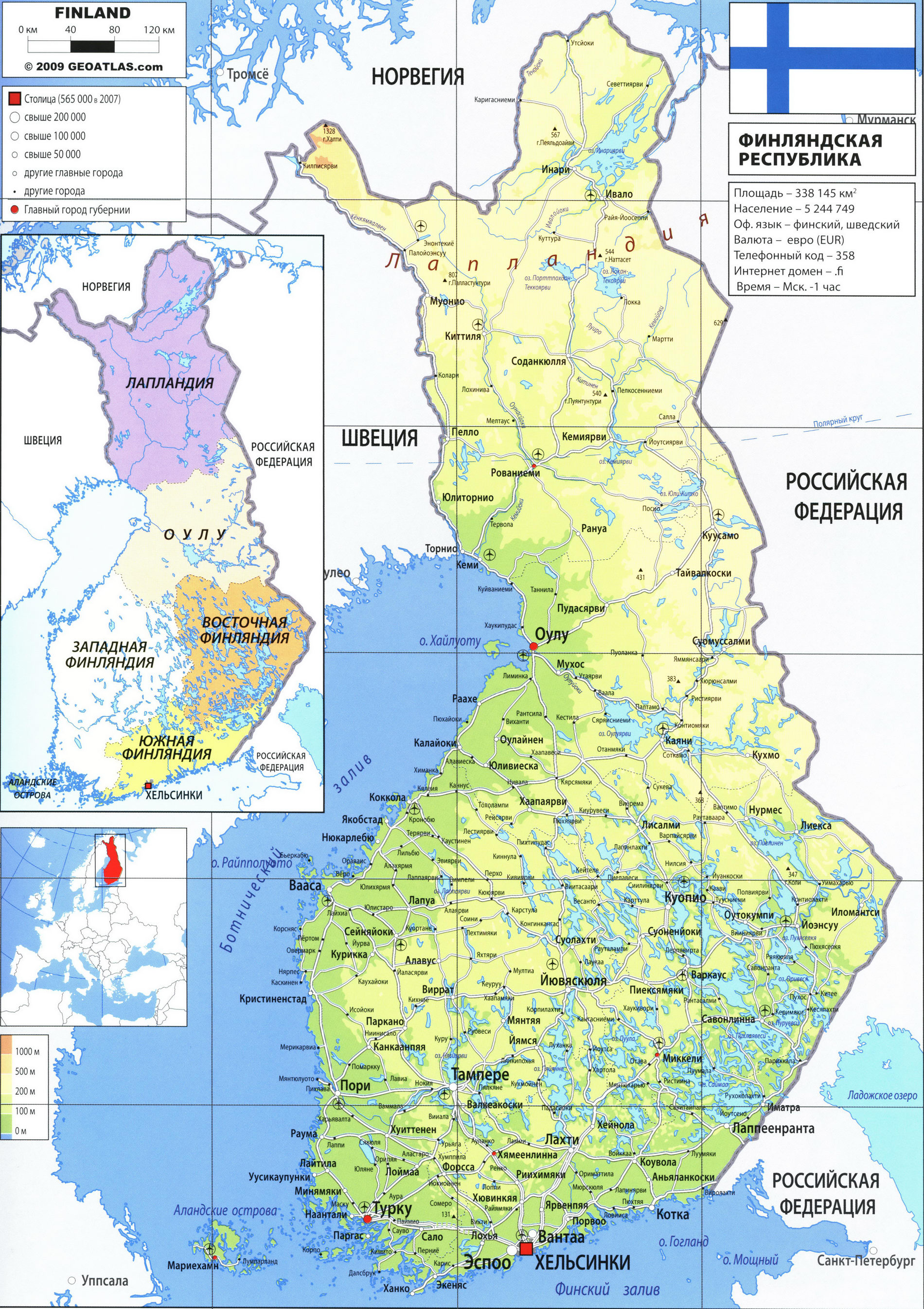 Финляндия карта на русском языке