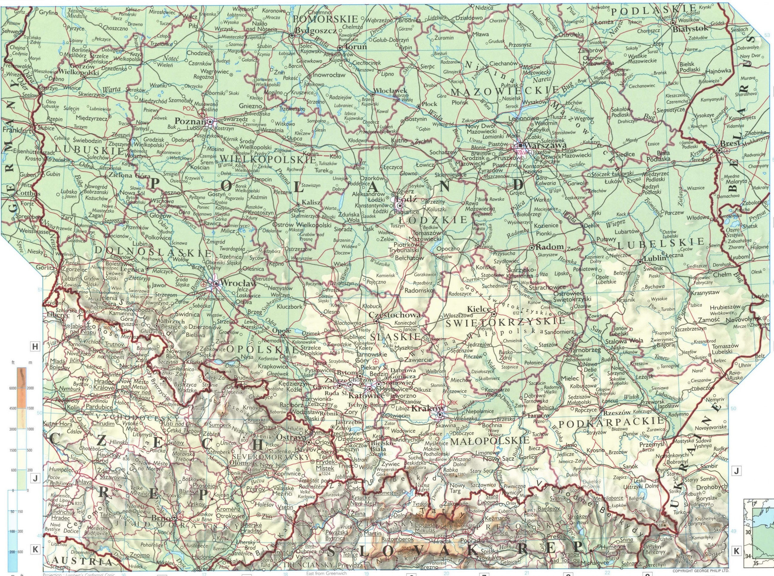 Польша карта географическая подробная скачать бесплатно jpg - Атлас мира