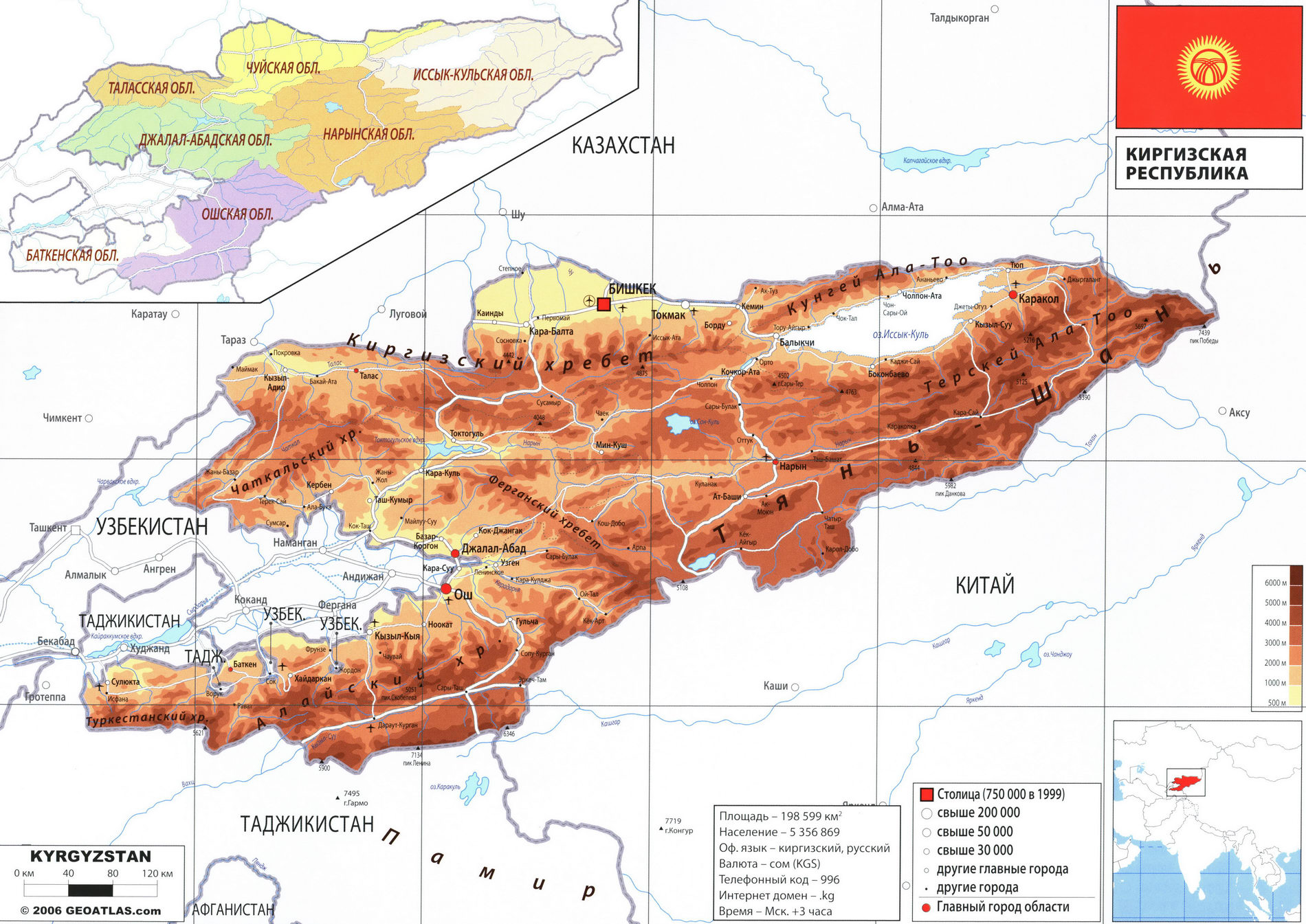 Киргизия карта на русском языке и географическое описание страны - Атласмира