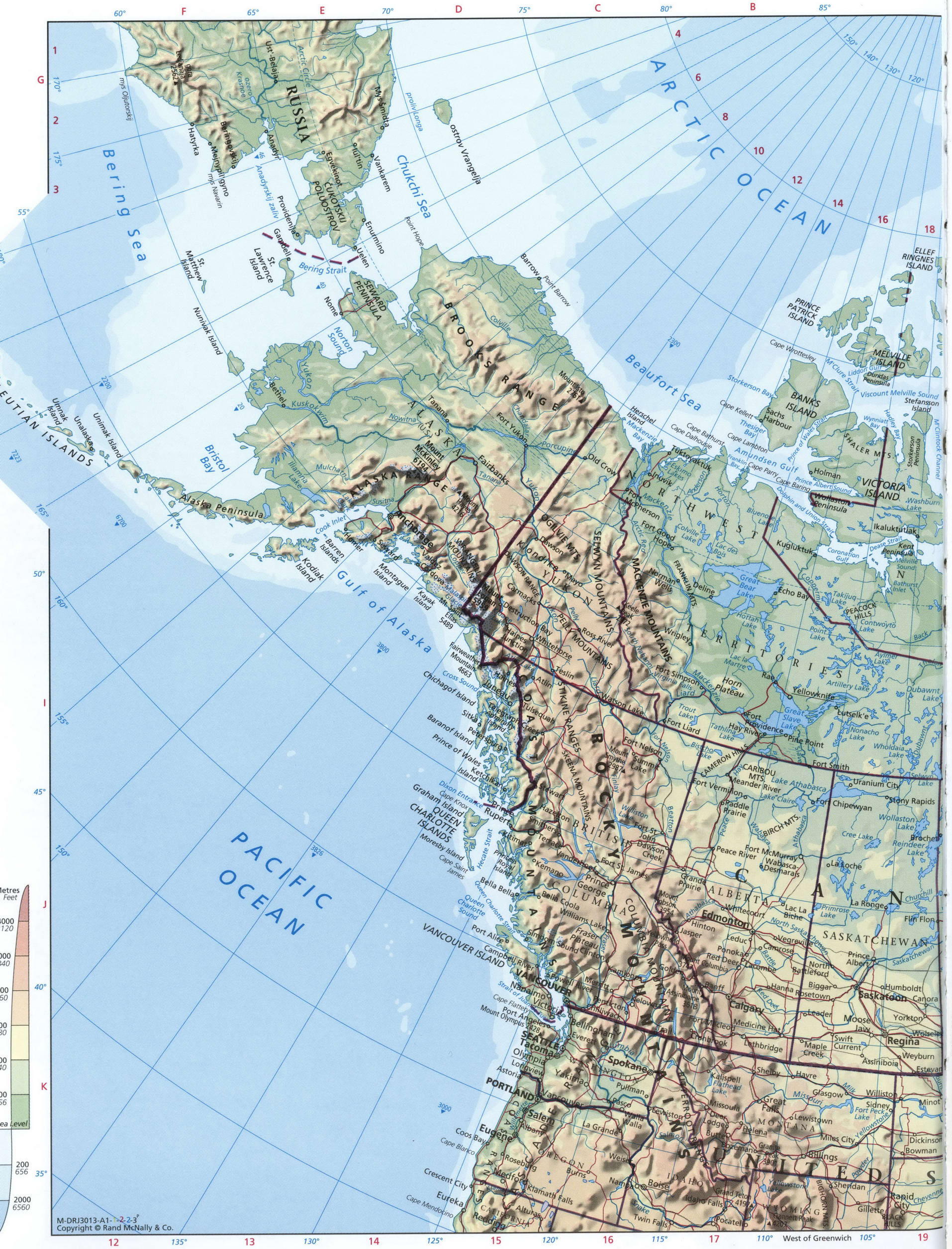Канада и Аляска карта физическая