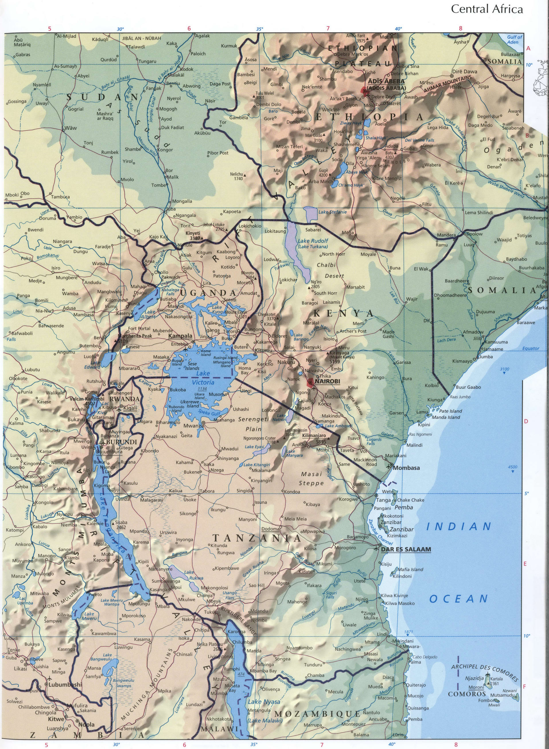 Карта центральной Африки большая подробная физическая скачать бесплатно -Атлас мира