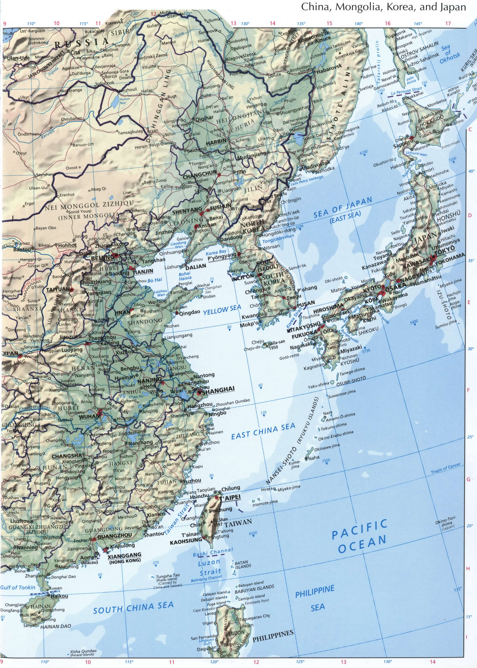 Китай, Монголия, Япония карта