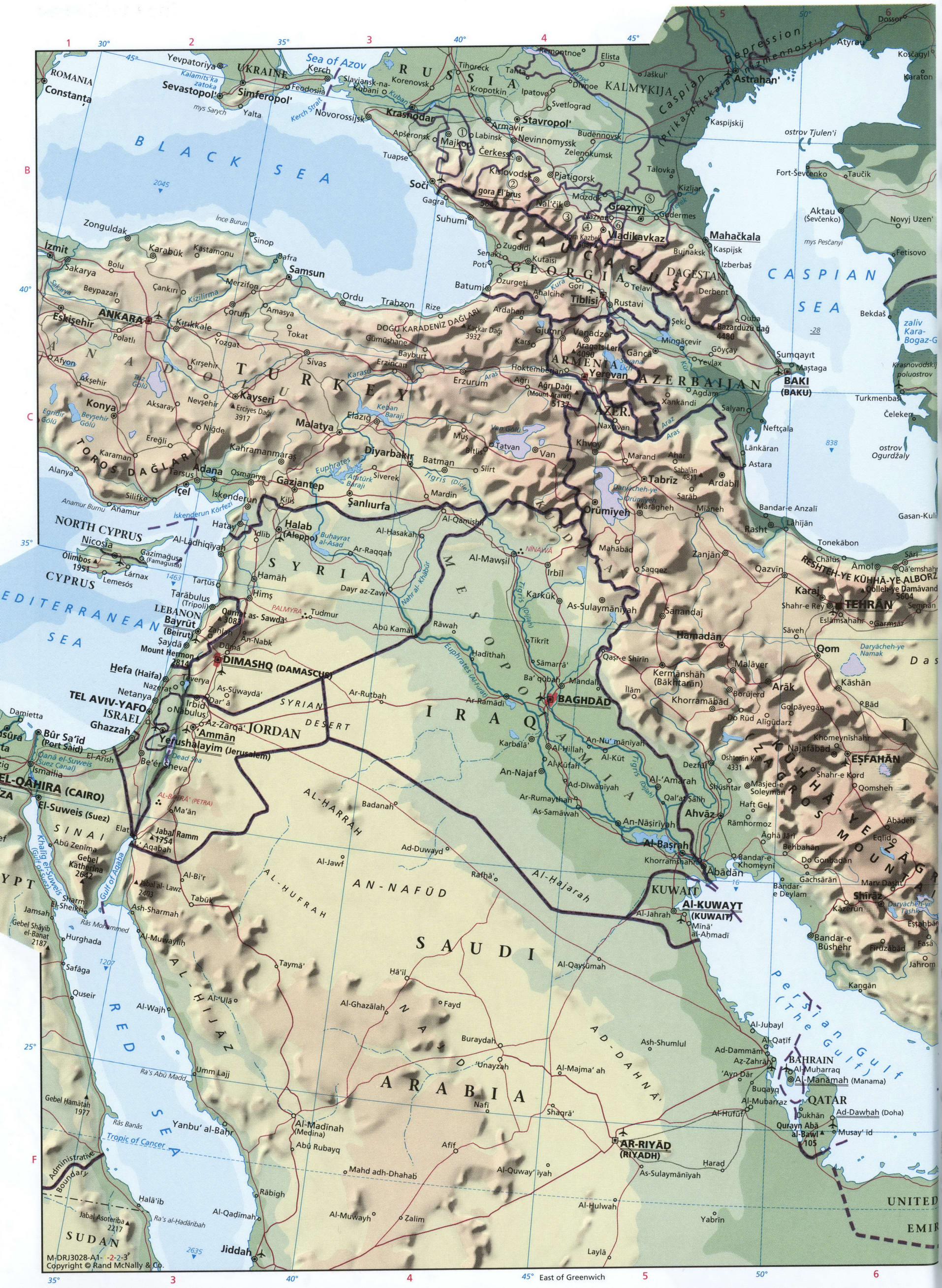 Средний Восток карта физическая