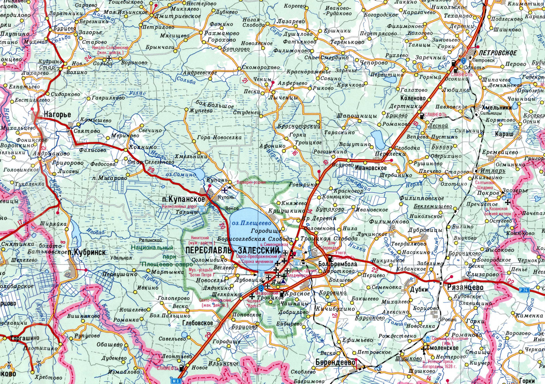 Переславль-Залесский на карте Ярославской области