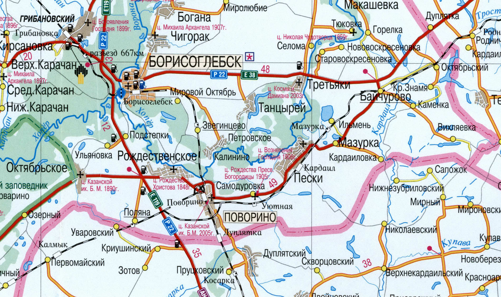 Карта Поворинского района Воронежской