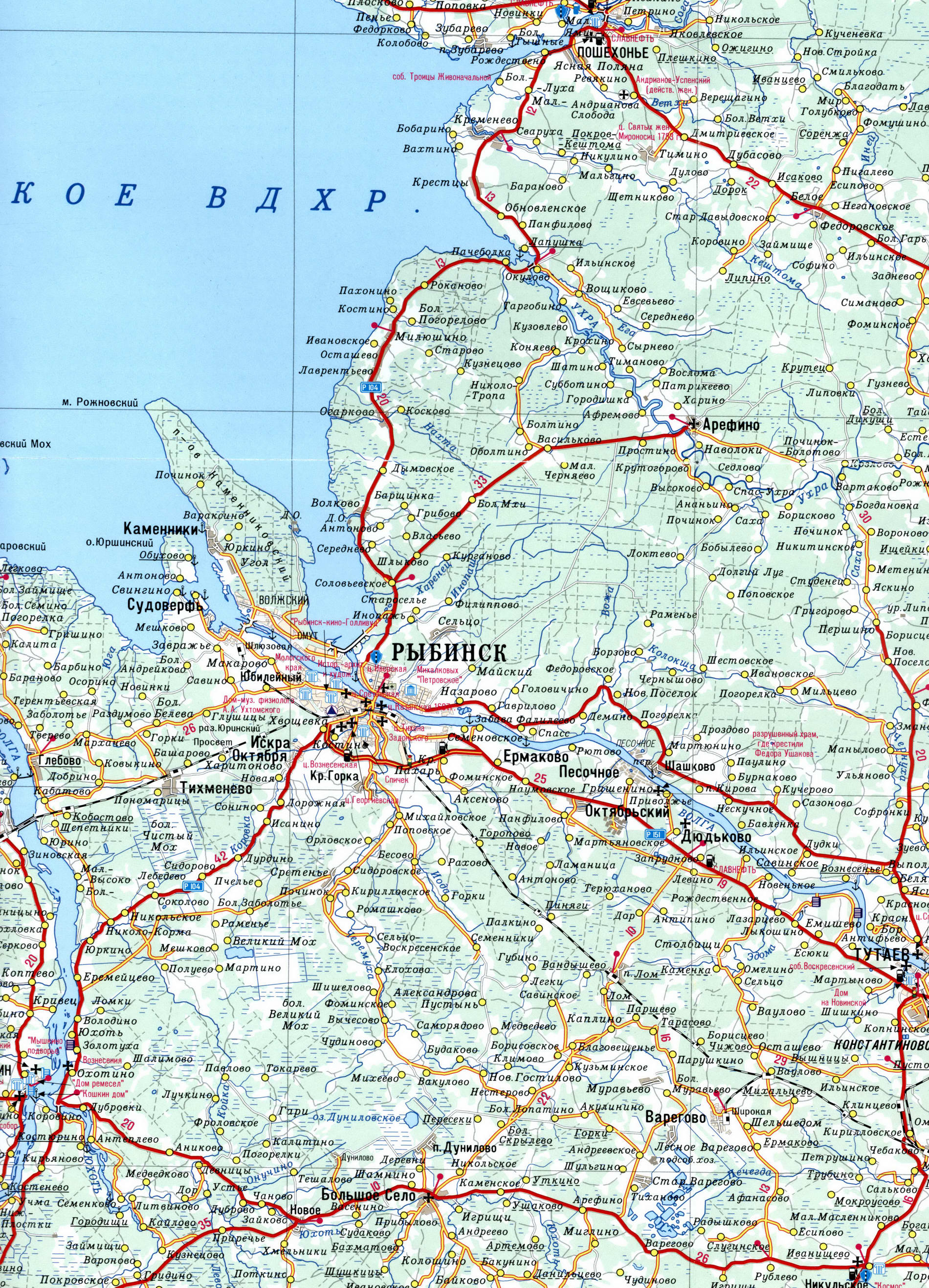 Рыбинский район на карте Ярославской области, город Рыбинск - Карта России
