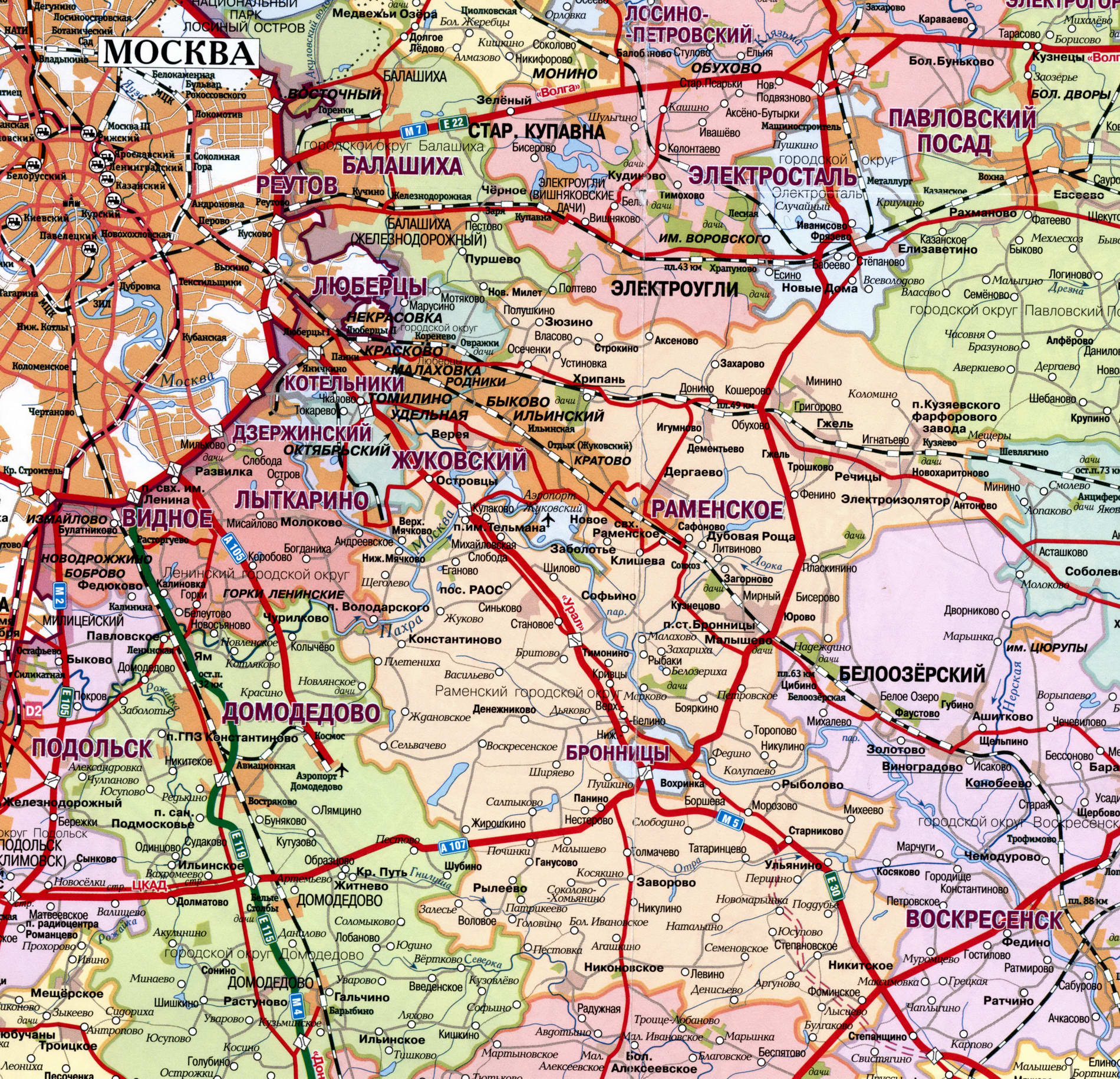 Раменский район Московской области на карте Московской области